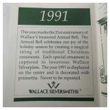 Wallace Silversmiths  1991 "Poinsettias" silver plate Christmas Sleigh Bell Ornament . 21st Edition