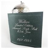 Wallace Silversmiths  1995 "SILVER ANNIVERSARY" silver plate Christmas Sleigh Bell Ornament . Limited Edition 25th Year