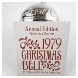 Wallace Silversmiths  1979 "Bustling Christmas Village" silver plate Christmas Sleigh Bell Ornament . Annual Edition. Ninth in a Series.