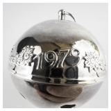 Wallace Silversmiths  1979 "Bustling Christmas Village" silver plate Christmas Sleigh Bell Ornament . Annual Edition. Ninth in a Series.