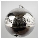 Wallace Silversmiths  1979 "Bustling Christmas Village" silver plate Christmas Sleigh Bell Ornament . Annual Edition. Ninth in a Series.