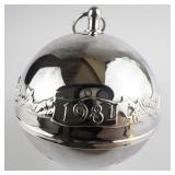 Wallace Silversmiths  1984 "Rejoicing Carolers" silver plate Christmas Sleigh Bell Ornament . Annual Edition. 14th in a Series