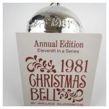 Wallace Silversmiths  1981 "Dashing Through the Snow" silver plate Christmas Sleigh Bell Ornament . Annual Edition. 11th in a Series