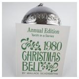 Wallace Silversmiths  1980 "Candles & Holly" silver plate Christmas Sleigh Bell Ornament . Annual Edition 10th in a Series.