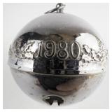 Wallace Silversmiths  1980 "Candles & Holly" silver plate Christmas Sleigh Bell Ornament . Annual Edition 10th in a Series.