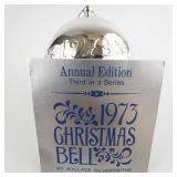 Wallace Silversmiths  1973 "Merry Christmas" silver plate Christmas Sleigh Bell Ornament . Annual Edition. 3rd in a Series