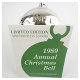 Wallace Silversmiths  1989 "Magical Santa & Reindeer" silver plate Christmas Sleigh Bell Ornament . Annual Edition. 19th in a Series
