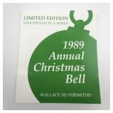 Wallace Silversmiths  1989 "Magical Santa & Reindeer" silver plate Christmas Sleigh Bell Ornament . Annual Edition. 19th in a Series