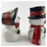 Cheery Mr. & Mrs. Snowman Ceramic Salt & Pepper Shaker Set