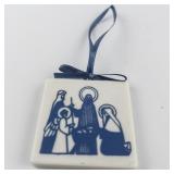 Set of 3 Ceramic Square Christmas Ornaments. MN Twins, MN X-mas 1987 & Nativity.