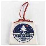 Set of 3 Ceramic Square Christmas Ornaments. MN Twins, MN X-mas 1987 & Nativity.