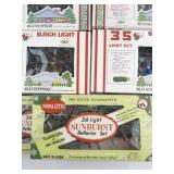 Vintage Group of 9 Sleigh Lights & Sunburst Lights. 5 Packs working, all in original packaging.