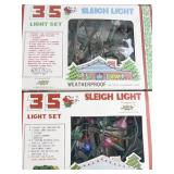 Vintage Group of 9 Sleigh Lights & Sunburst Lights. 5 Packs working, all in original packaging.
