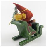 Group of 3 Wooden Ornaments. Santa Sleigh, Sled & Heart.