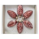 WEST GERMANY - Vintage Set of 6 Red Flocked Christmas Pine Cone Ornaments in Original Packaging