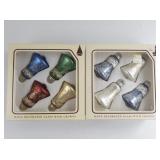 Vintage Christmas by Krebs Two Sets of Four Bell Shaped Glass Ornaments Hand Painted with Embroidery Crowns in Original Packaging