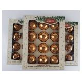 Vintage SHINY BRITE Three Dozen Rose Gold Colored Glass Christmas Tree Ornaments with Original Boxes