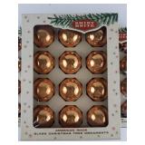 Vintage SHINY BRITE Three Dozen Rose Gold Colored Glass Christmas Tree Ornaments with Original Boxes