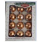 Vintage SHINY BRITE Three Dozen Rose Gold Colored Glass Christmas Tree Ornaments with Original Boxes