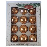 Vintage SHINY BRITE Three Dozen Rose Gold Colored Glass Christmas Tree Ornaments with Original Boxes