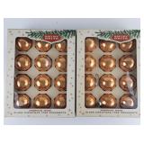 Vintage SHINY BRITE Two Dozen Rose Gold Colored Glass Christmas Tree Ornaments with Original Boxes