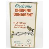Vintage Electronic Chirping X-MAS Tree Colored Ornament Gold W/Original Box **Working**