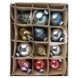 Vintage SHINY & BRITE 3 Dozen Colorful Glass Christmas Tree Ornaments