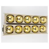 Vintage SHINY & BRITE 1 Dozen Large Gold Glass Christmas Tree Ornaments in Original Packaging