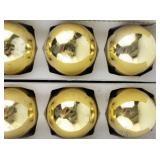 Vintage SHINY & BRITE 1 Dozen Large Gold Glass Christmas Tree Ornaments in Original Packaging