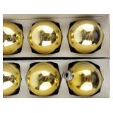 Vintage SHINY & BRITE 15 Large Gold Glass Christmas Tree Ornaments in Original Packaging