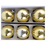 Vintage SHINY & BRITE 15 Large Gold Glass Christmas Tree Ornaments in Original Packaging