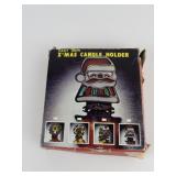 Vintage Cast Iron Stained Glass Holly Candle Holder with Original Packaging