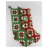 Set of Two Hand Crocheted Red, White, & Green X-Mas Stockings