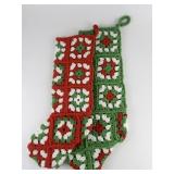 Set of Two Hand Crocheted Red, White, & Green X-Mas Stockings