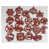 Group of 20 Red Wooden Ornaments