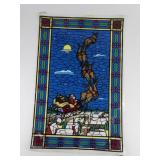 Vintage Set of 3 Transparent Holiday Fantasy Stained Glass Windows "Jolly Santa, Gift Laden Tree, & Santa