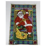 Vintage Set of 3 Transparent Holiday Fantasy Stained Glass Windows "Jolly Santa, Gift Laden Tree, & Santa