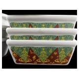 Group of Six - Mini Bread Loaf Baking Pan - Green and Red Christams Tree Pattern