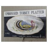 VINTAGE MCM NASCO R8950 Ceramic Embossed Thanksgiving Turkey Platter 18 7/8x14 1/4" Painted Made In Japan (original Box)