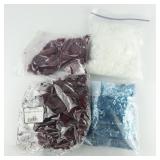 Group of Decor -White Fake Snow, Reindeer Moss Red Coral & Blue Confetti