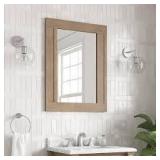Home Decorators Collection Aberdeen 24 in. W x 32 in. H Rectangular Framed Wall Mount Bathroom Vanity Mirror in Antique Oak Customer Returns See Pictures