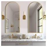 24 in. W x 32 in. H Arched Mirror for Bathroom Entryway Wall Decor Metal Frame Wall Mounted Mirror in Gold 2-Pieces   Customer Returns See Pictures