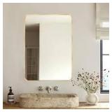 LuxHomez 22 in. W x 30 in. H Gold Vanity Rectangle Wall Mirror Aluminum Alloy Frame Bathroom Mirror     Customer Returns See Pictures