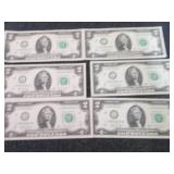 6 Sequential, Uncirculated $2 Bills...