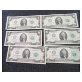 6 Sequential, Uncirculated $2 Bills...