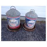 Pair of Vintage Archer Rooster Feeds bird waterer
