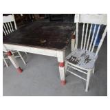 Antique Square Table, Two Chairs
