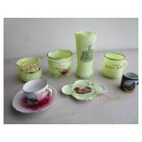 Antique Custard Glass & Ceramic Advertising Souvenirs