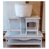 Wicker Lloyd Loom Coffee Table with Two Side Tables and Wicker Planter