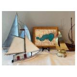 Clear Lake IA Map Wall Art and Sailboat Decor Lot